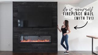 DIY FIREPLACE WALL WITH TV  ENTERTAINMENT CENTER [upl. by Ahsahtan513]