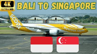 【4K】Scoot Denpasar DPS to Singapore SIN  Boeing 7879 Dreamliner  Economy Class  60 fps [upl. by Manara]