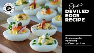 CLASSIC DEVILED EGGS RECIPE with 4 tasty ideas for garnishes [upl. by Henden]