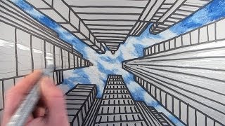 How to Draw a City with Dramatic Perspective Step by Step [upl. by Greta]