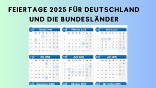 Feiertage 2025 für Deutschland und die Bundesländer [upl. by Ahsenre]