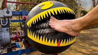 Real Life MONSTER PACMAN Shredding Machine vs FOOT [upl. by Nylekoorb]