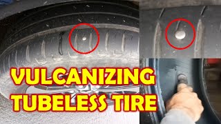 HOW TO VULCANIZE A TUBELESS TIRE PATCHING METHOD [upl. by Adiela948]