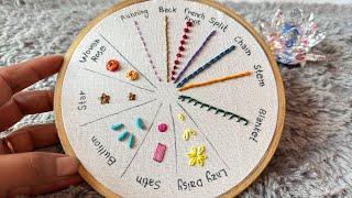 12 basic embroidery stitches tutorial  Embroidery for Beginners  Let’s Explore [upl. by Adnoral]