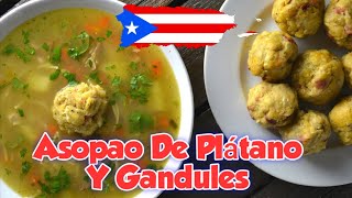 Como Hacer Asopao De Plano Y Gandules Receta Boricua [upl. by Kolb]