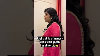 Light pink shimmery eyes with green eyeliner makeup 👍🙏😍youtubeshort viralshort shortsfeed [upl. by Brothers]