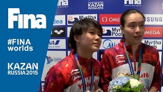 Minxia Wu and Tingmao Shi winners of Womens 3m Synchro Springboard in Kazan RUS [upl. by Akcinehs]