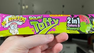 Warhead sour taffy watermelon and green apple candy review [upl. by Rodavlas]