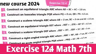 Exercise 124 Class 7th Math kpk and PTB new course 2022  unit 12 Ex 124 Math 7 SNC [upl. by Nohsram]