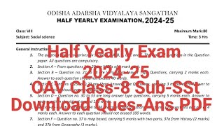 Half Yearly Exam 202425OAV Class8SubSStDownload PDF Sample QuesAns From Description BoxI [upl. by Varrian]