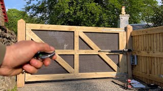 Biggest single wooden swing gate on YouTube Topens automatic gate opener Shou Sugi Ban wood burning [upl. by Amargo527]