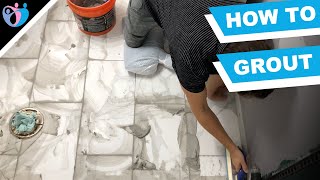 how to grout tile in a bathroom  sanded grout  bathroom remodel DIY [upl. by Kannry]