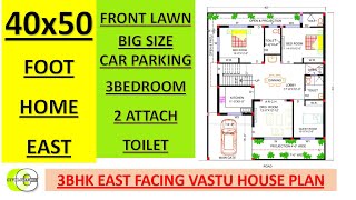 40X50 EAST Facing Plan II 3BHK House Plan II Garden amp Porch [upl. by Mraz]