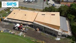 Installation of SIPs roof panels at Skipton Community Sports Hub [upl. by Ezitram725]