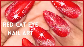 ❤️ Red Polish  How To Use Cat Eye Gel Polish  Cat Eye Gel Tutorial  Magnetic Nail Art Tutorial [upl. by Suaeddaht125]