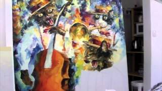 Leonid Afremov paints new painting Jamming Cats 2 [upl. by Cummins]