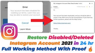 Recover Disabled Instagram Account 2021  Recover Deleted Instagram Account With Proof 2021 🔥🔥🔥 [upl. by Jodee859]