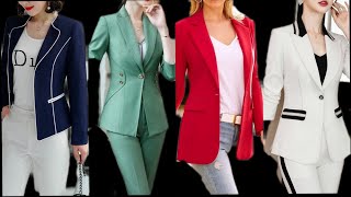 How To Make Professional Ladies Notched Collar Jacket Blazer DesignWomen Two Peace Peeting Dress [upl. by Dyl154]