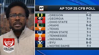 ESPN reveals CFB Playoff Rankings Oregon Georgia Ohio State atop first release of 12team era [upl. by Lladnor]