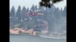 Line Fire 🔥 in Big Bear 2 Helicopters filling up with lake water and heading South West Linefire [upl. by Shargel]