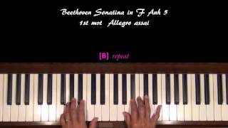 Beethoven Sonatina in F Anh 5 1st mvt Piano Tutorial old [upl. by Dianemarie]