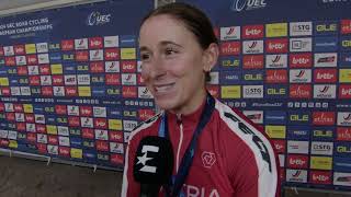 Christina Schweinberger  Interview at the finish  UEC Championships LimbourgFlanders 2024 [upl. by Virgel]