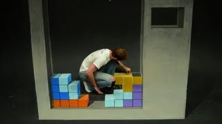 Tetris Stop Motion 3D Chalk Art  AWE me Artist Series [upl. by Lahcim]