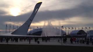 Sochi Olympic Flame  Swan Lake water fountain display [upl. by Udenihc]