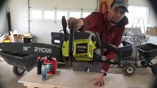 Ryobi RY3818 Chainsaw Review Chainsaw in action footage includedcheap chainsaw from Home Depot [upl. by Steffi]