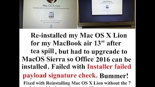 mac OS sierra install error  installer payload failed signature check FIXED  my unique fix [upl. by Arbed]