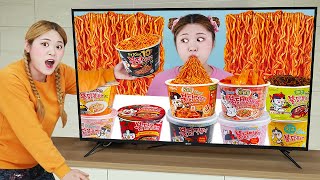 MUKBANG Fire Spicy Noodle Food Color Challenge by HIU 하이유 [upl. by Eiraminot]