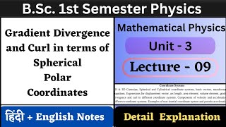 Gradient Divergence and Curl in Spherical Polar Coordinates  Unit3  L09  Coordinate Systems [upl. by Nikolos459]