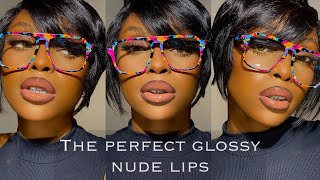 QUICK GLOSSY NUDE LIP TUTORIAL FOR WOC [upl. by Alyda664]