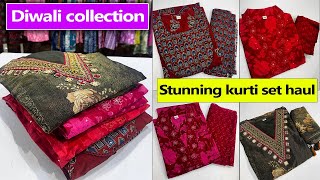 Stunning 3 piece kurti set haul  diwali collection  factory rates  kurti wholesale market surat [upl. by Notlrac]