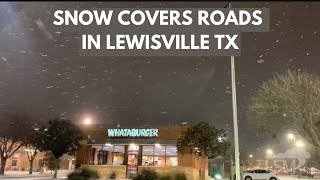 01152024 Lewisville TX  Lake Effect Snow Covers Roads Ice Treatment [upl. by Ditter]