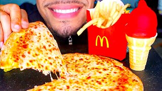 ASMR McDonald’s Ice Cream Cone Dipped Chocolate  Cheesiest Cheese Pizza Fries Mukbang No Talking [upl. by Jonell]