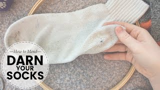 How to DARN a SOCK  Quick and easy sock mending technique  Last Minute Laura [upl. by Yvonne]