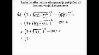 Zadaci s više računskih operacija uključujući korjenovanje i zagradama [upl. by Adnorahc]