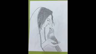 Girl with parrot drawing drawing sketch shots [upl. by Notrem]