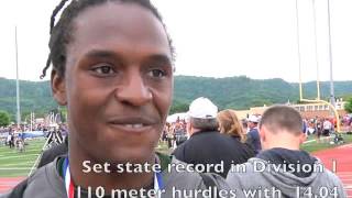 Video Memorials Daurice Fountain reacts to setting record in 110 hurdles [upl. by Jolynn]