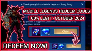 Mobile Legends Redeem Codes October 4 2024  MLBB Diamond Codes today  NO Limit ML Redeem codes [upl. by Eiramrebma]