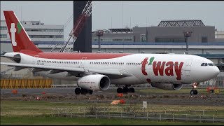 Tway Air Airbus A330300 HL8501 Takeoff from Narita 16R [upl. by Botti]