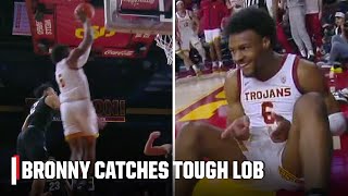 Bronny James finishes TOUGH LOB and is fouled  ESPN College Basketball [upl. by Eylk]