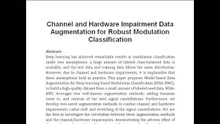 Channel and Hardware Impairment Data Augmentation for Robust Modulation Classification [upl. by Aicnerolf]