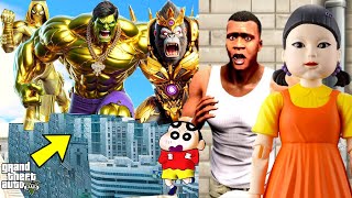 Franklin and Shinchan amp Pinchan play HIDE AND KILL with GOLDEN HULKKONG amp Squid Game Doll In GTA 5 [upl. by Katleen432]