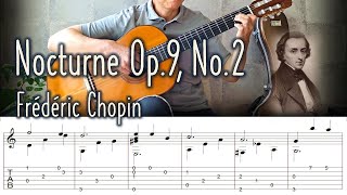 Chopin  Nocturne Op9 No2  Easy Arrangement Fingerstyle Guitar  TAB [upl. by Paige]