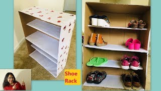 How to make Shoe Rack with Card board  Simple and Easy DIY  Art and Craft [upl. by Ellimahs716]