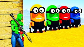 GTA 5 Epic Ragdolls RED SPIDERMAN VS RED MINION VS GREEN MINION Euphoria Physics amp Funny Fails [upl. by Zennie]