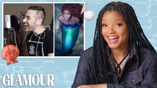 Halle Bailey Watches The Little Mermaid Fan Covers on YouTube  Glamour [upl. by Eelyma]