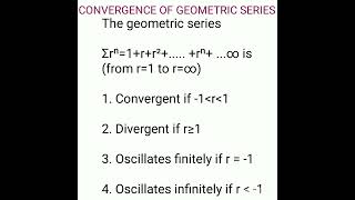 convergence of geometric series convergentdivergentoscillates finitelyoscillates infinitely [upl. by Ylas]